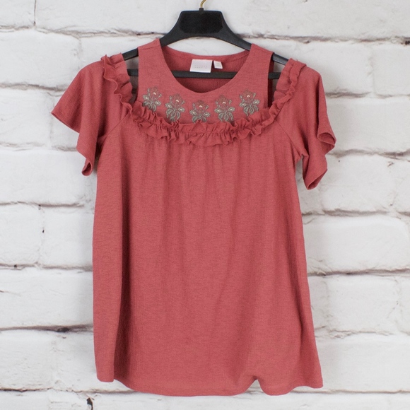 LC Lauren Conrad Tops - Lauren Conrad Open Shoulder Rose Shirt XS